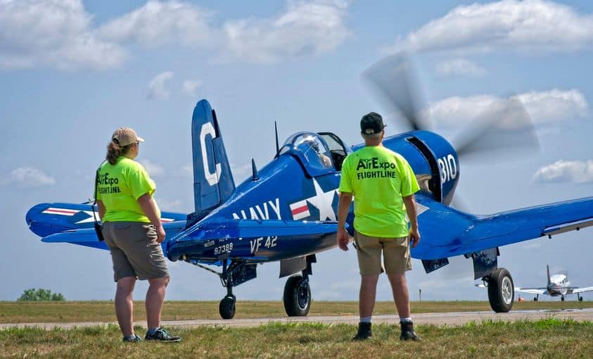 Some of our flight line crew watch the Corsair taxi out during AirExpo21