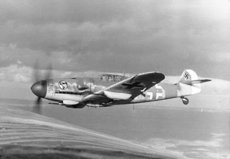 Black and White photo of a Messerschmitt Me 109